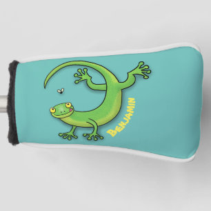 Funda Para Palo De Golf Saludos felices de gecko verde lindo con personali
