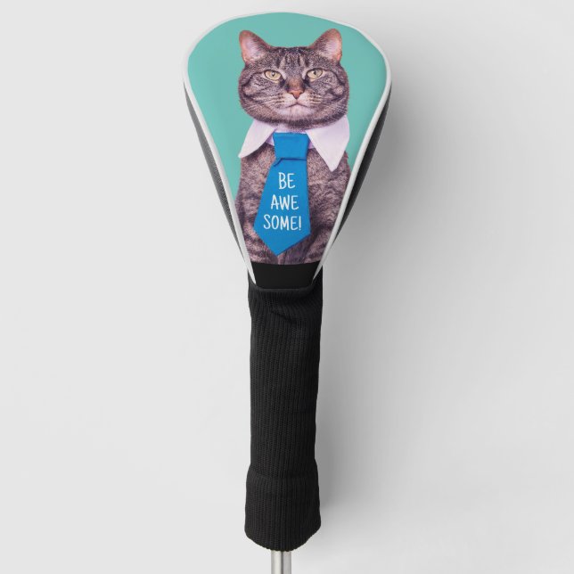 Funda Para Palo De Golf "¡SEA INCREÍBLE!" Gato en azul, Verde azulado, tu  (Anverso)