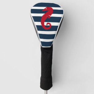 Funda Para Palo De Golf Seahorse rojo rayado blanco de los azules marinos