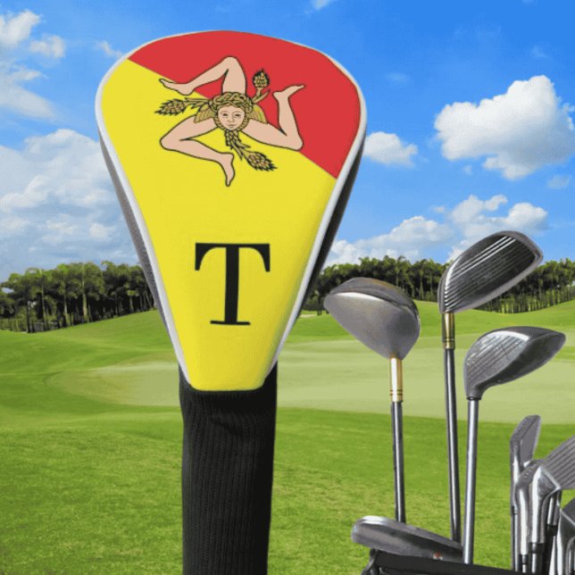 Funda Para Palo De Golf Sicilia Personalizada Trinacria Monogramada (Flag of Sicily Golf Club Cover - Sicilian Father's Day Monogrammed gift)