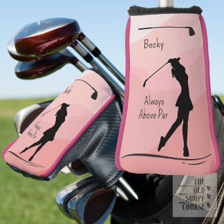 Funda Para Palo De Golf Silueta de golf, mujer, nombre, sobre rojo