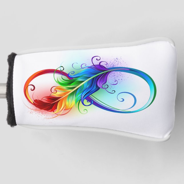 Funda Para Palo De Golf Símbolo infinito con plumas arcoiris (Anverso)