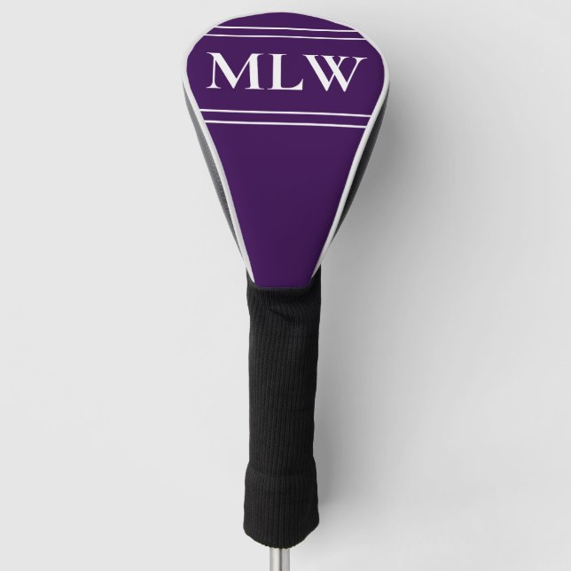 Funda Para Palo De Golf Simple Dark Purple and White Monogram (Anverso)