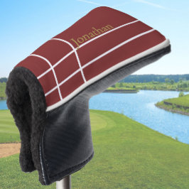 Funda Para Palo De Golf Simple rojo oscuro y dorado nombre minimalista per