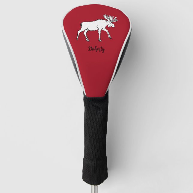 Funda Para Palo De Golf Sketch Moose con fondo rojo (Anverso)