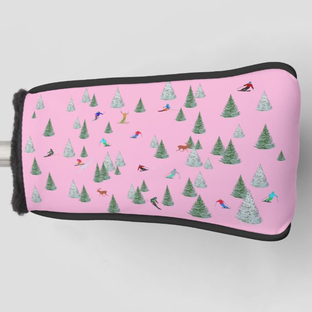 Funda Para Palo De Golf Skiers Downhill Skiing Illustration Pink (Anverso)