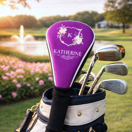 Funda Para Palo De Golf Soft Pink Feminine Botanical Crest Purple Monogram