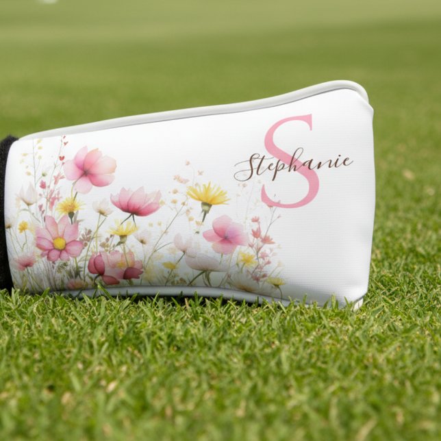 Funda Para Palo De Golf Soft Wildflower Monogram (Personalized floral golf club cover)