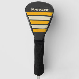 Funda Para Palo De Golf Sol Negro Retro a través de Rayas con Nombre