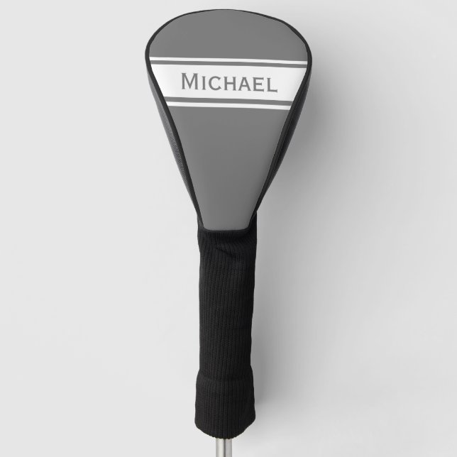Funda Para Palo De Golf Sólido Gris Blanco Rayos Nombre Monograma (Anverso)