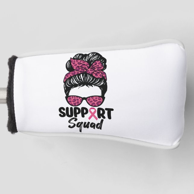 Funda Para Palo De Golf Squad Messy Bun Guerrero Rosa Cáncer de Mama (Anverso)