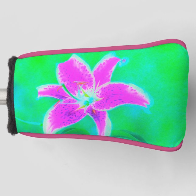 Funda Para Palo De Golf Stargazer rosa caliente Lily sobre Turquesa y Verd (Anverso)
