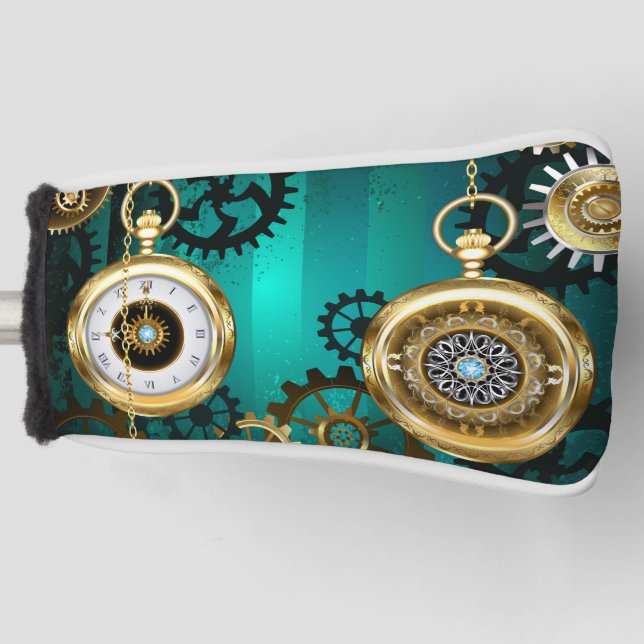 Funda Para Palo De Golf Steampunk Jewelry Watch sobre un fondo verde (Anverso)
