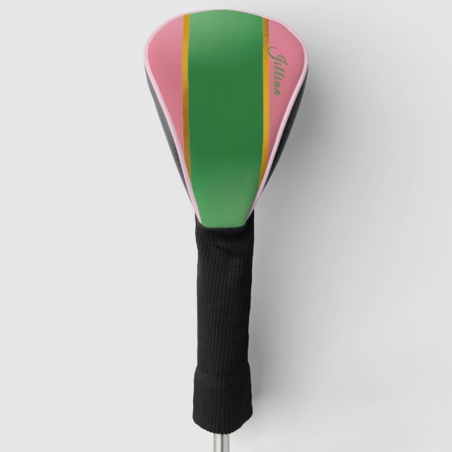 Funda Para Palo De Golf Stylish Pink Green Monogram Preppy  (Anverso)