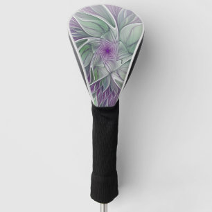 Funda Para Palo De Golf Sueño de flores, abstracto arte fractal verde púrp
