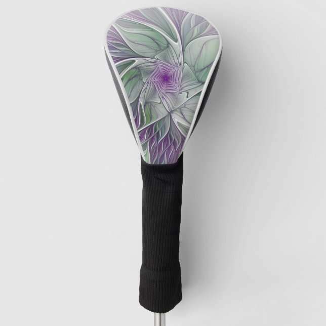 Funda Para Palo De Golf Sueño de flores, abstracto arte fractal verde púrp (Anverso)