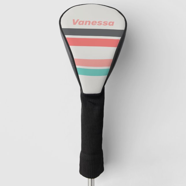 Funda Para Palo De Golf Sunbleached Coral Across Striping with Name (Anverso)