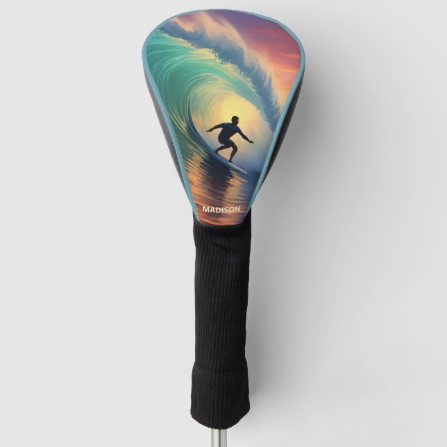 Funda Para Palo De Golf Surfing de nombre personalizado (Anverso)