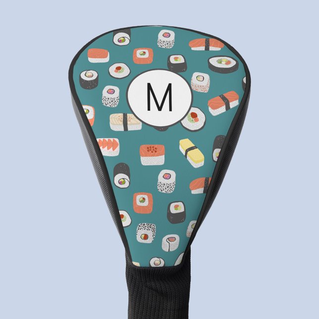 Funda Para Palo De Golf Sushi Nigiri Maki prepara monograma de comida japo (Personalized monogram initial fun Japanese sushi themed golf head cover)