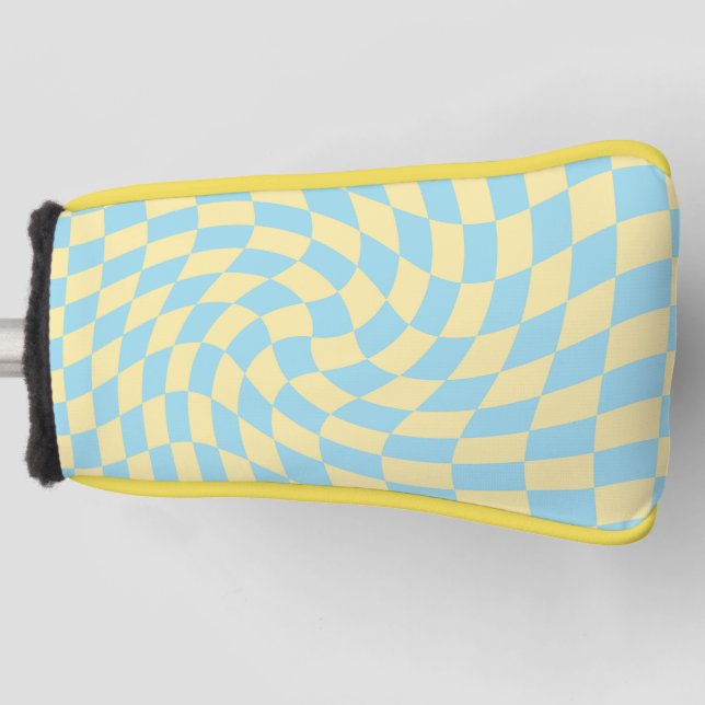 Funda Para Palo De Golf Tablero retro azul amarillo pastel (Anverso)