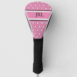 Funda Para Palo De Golf Tapa de cabeza de golf de polka blanca y rosa