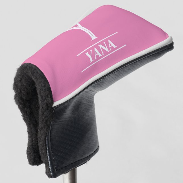 Funda Para Palo De Golf Tapa de cabeza de golf de putter monogramado rosa (Anverso 3/4)