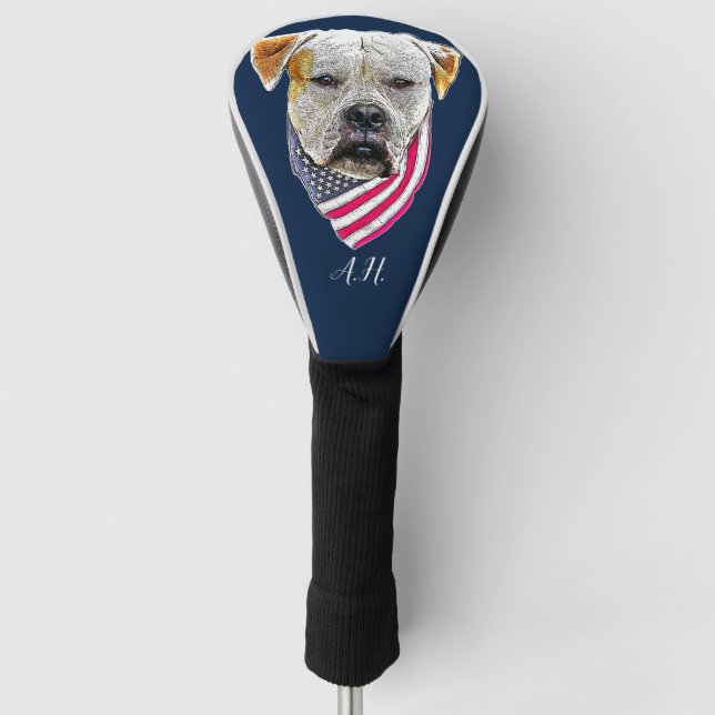 Funda Para Palo De Golf Tapa monogramada de cabeza de Bulldog estadouniden (Anverso)
