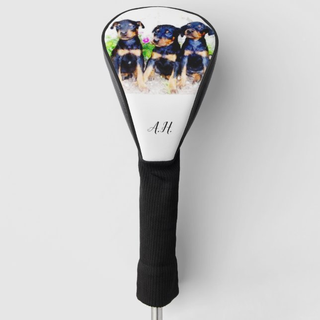 Funda Para Palo De Golf Tapa monogramada de cabeza de golf de Doberman Pin (Anverso)