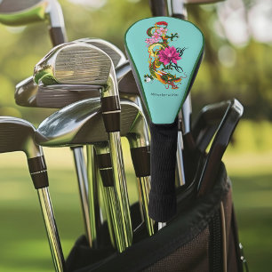 Funda Para Palo De Golf Tatuaje de Dragón Chino Verde con Loto Teal en Neg