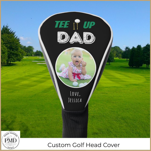 Funda Para Palo De Golf Tee It Up Dad Personalizado Photo Fathers Day Blac (Custom Photo Father's Day Tee It Up Dad Golf Head Cover. Add Your Photo and Child or Pet's Name.)