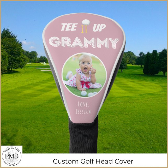 Funda Para Palo De Golf Tee It Up Grammy Personalizado Photo Pink (Tee It Up Grammy Personalized Photo Pink Golf Head Cover with Child or Pet Photo, Name.)