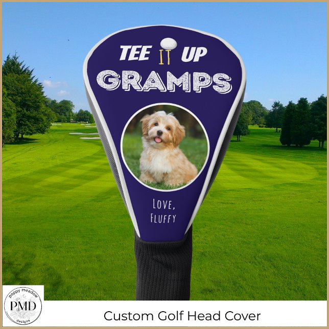 Funda Para Palo De Golf Tee It Up Gramps Personalizado Mascota Foto Padre  (Tee It Up Gramps Custom Photo Father's Day Navy Blue Golf Head Cover with Child or Pet Photo, Names)