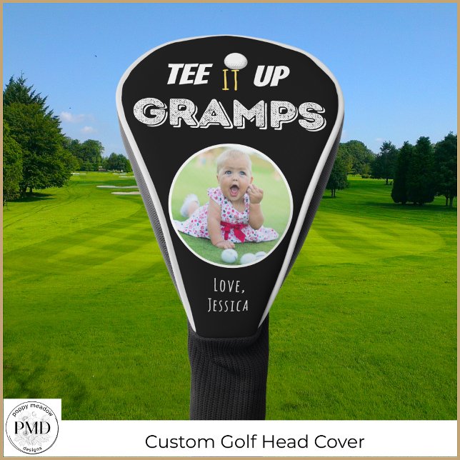 Funda Para Palo De Golf Tee It Up Gramps Personalizado Photo Fathers Day B (Tee It Up Gramps Custom Photo Fathers Day Black Golf Head Cover with Child or Pet Photo, Names.)