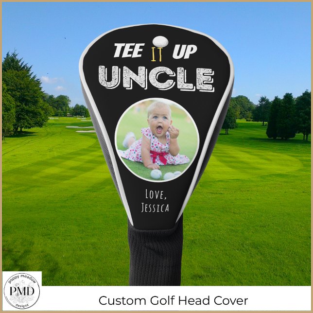 Funda Para Palo De Golf Tee It Up Uncle Personalizado Photo Fathers Day Bl (Tee It Up Uncle Custom Photo Father's Day Black Golf Head Cover with Child or Pet Photo, Names)