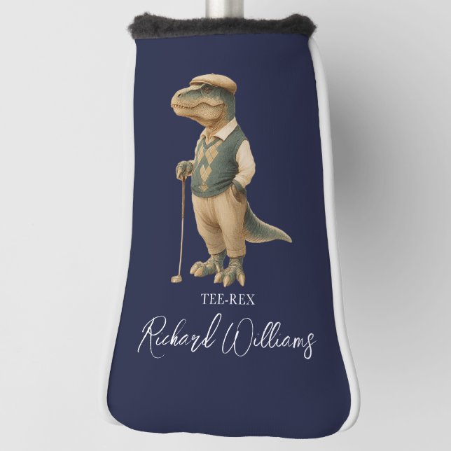 Funda Para Palo De Golf Tee-Rex Golfer Dinosaur Signature Name Navy Blue (Girar 90)
