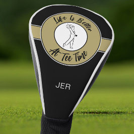Funda Para Palo De Golf Tee Time Golfer Sports Humor Monograma Oro Negro