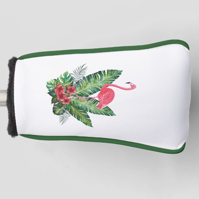 Funda Para Palo De Golf Tejido de hojas tropicales de flamenco (Anverso)