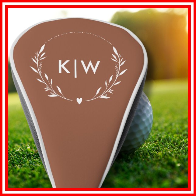 Funda Para Palo De Golf Terracota y blanco | Monograma de Iniciales Modern (Terracotta and White | Modern Initials Monogram Golf Head Cover)