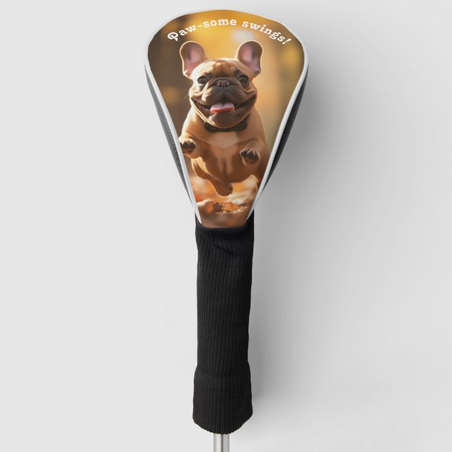 Funda Para Palo De Golf 🐕 texto personalizado, cachorro francés (Anverso)