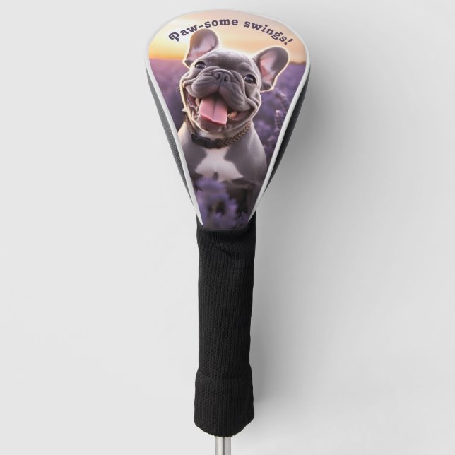 Funda Para Palo De Golf 🐕 texto personalizado, cachorro francés (Anverso)
