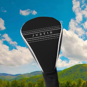 Funda Para Palo De Golf Texto Personalizado y franjas modernas Blanco y