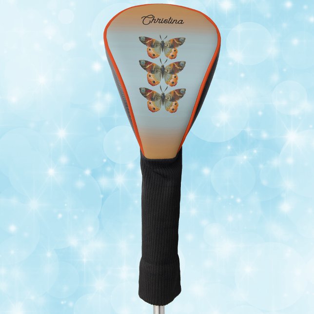 Funda Para Palo De Golf Three elegant Monarch Butterflies Blue Orange (Three monarach butterflies Autumn colours on blue and orange golf club cover.)