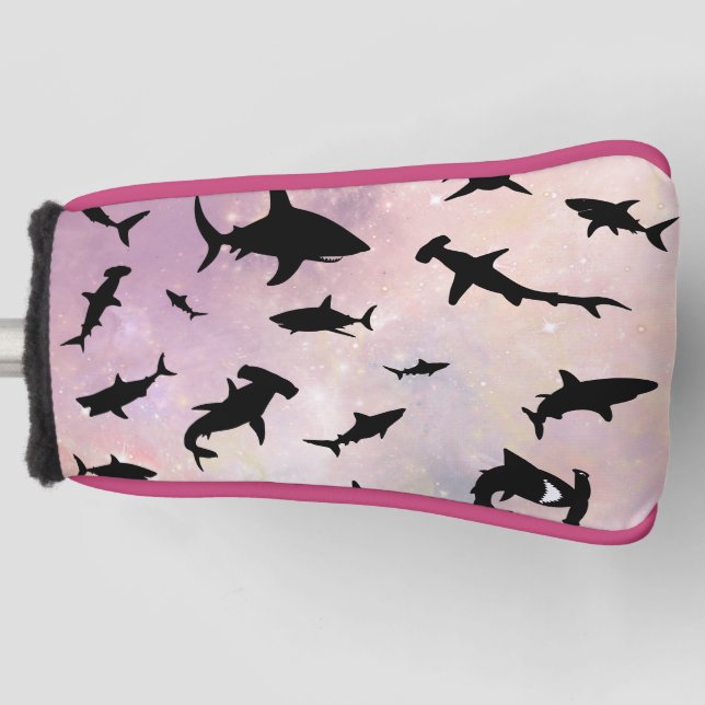 Funda Para Palo De Golf Tiburón de pez sombra rosa sobre galaxia degradada (Anverso)