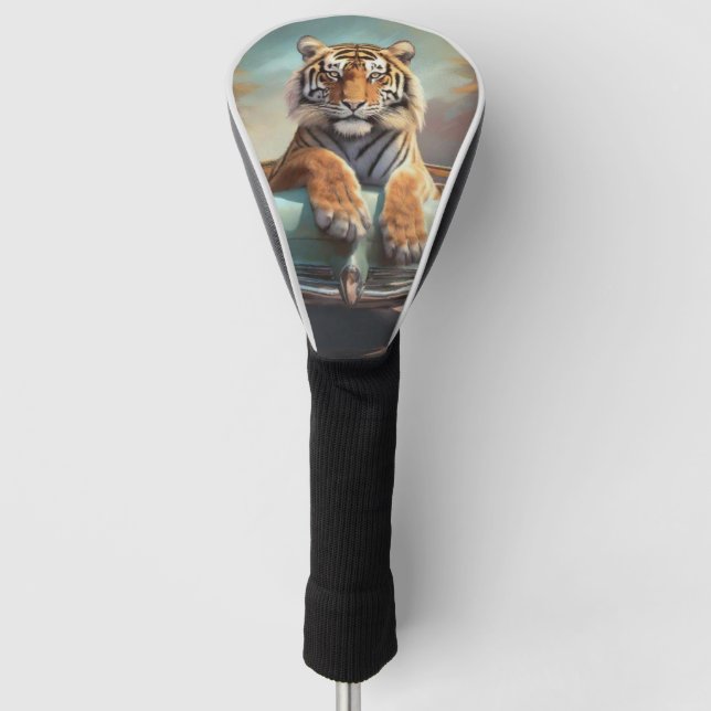 Funda Para Palo De Golf Tiger sitting on a sports car  (Anverso)