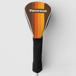 Funda Para Palo De Golf Tira de Pin Retro Marrón con Nombre