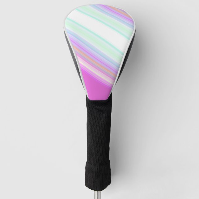 Funda Para Palo De Golf Tiras blancas y rosadas calientes (Anverso)