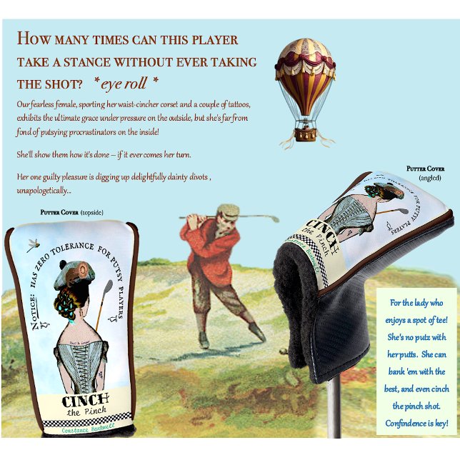 Funda Para Palo De Golf Tolerancia cero-'Putsy' - Tapa de putter de la dam (Personalize with your fairer-sex golfer's name. Coordinates with our 'Woman Driver' club cover too! )