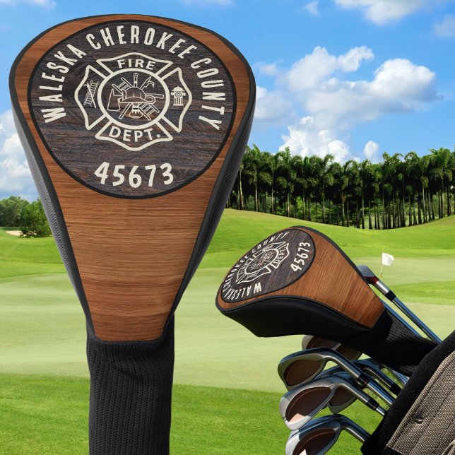 Funda Para Palo De Golf Tono de madera rústica Nombre y número del bombero (Subido por el creador)