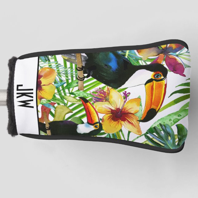 Funda Para Palo De Golf Toucans tropical y de moda moderno floral exótico (Anverso)