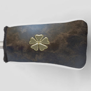 Funda Para Palo De Golf Trébol dorado elegante, aspecto de cuero